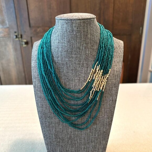 Park Lane Tranquility Necklace Necklace Glass Beads 15" + 3" Teal & Gold - Picture 2 of 8